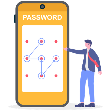 Businessman showing mobile pattern lock  Illustration