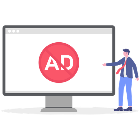 Businessman showing no ads in computer  Illustration