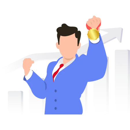 Businessman showing off medal  イラスト