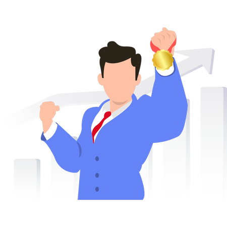 Businessman showing off medal  Illustration