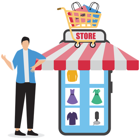 Businessman showing online shop  Illustration