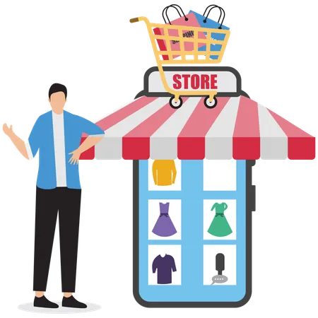 Businessman showing online shop  Illustration