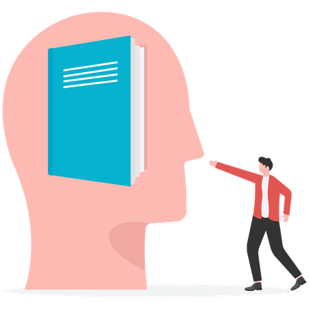 Businessman showing open book in human brain  Illustration