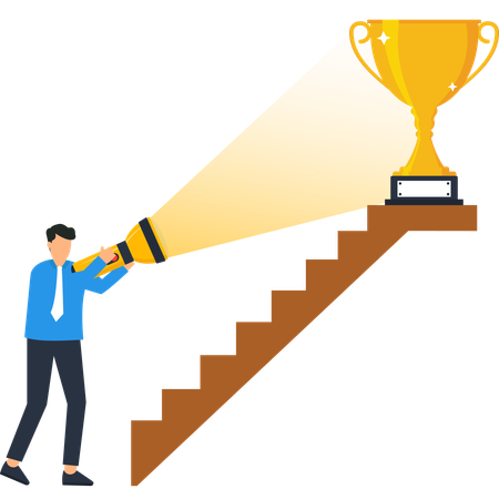 Businessman showing Path to Success Trophy  Illustration
