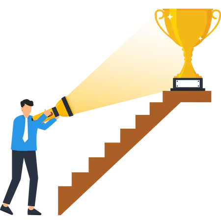 Businessman showing Path to Success Trophy  Illustration