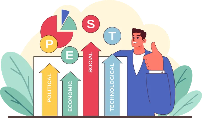 Businessman showing PEST growth  Illustration