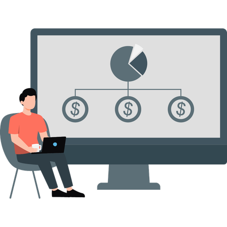 Businessman showing pie chart investment on monitor  Illustration