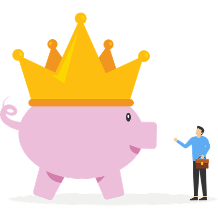 Businessman showing Pink piggy bank with gold crown  Illustration