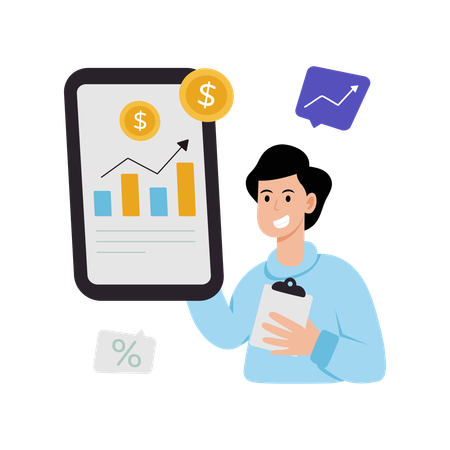 Businessman showing profit growth data  Illustration