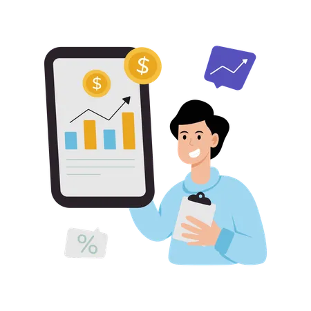 Businessman showing profit growth data  Illustration