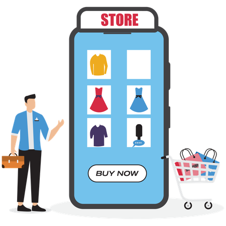 Businessman showing purchase on mobile  Illustration