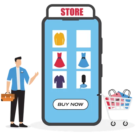 Businessman showing purchase on mobile  Illustration