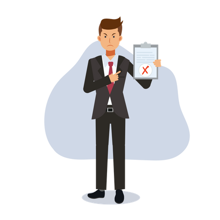 Businessman showing rejected document  Illustration