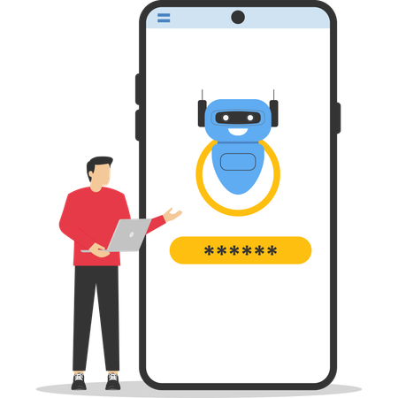 Businessman showing robot password on mobile  Illustration