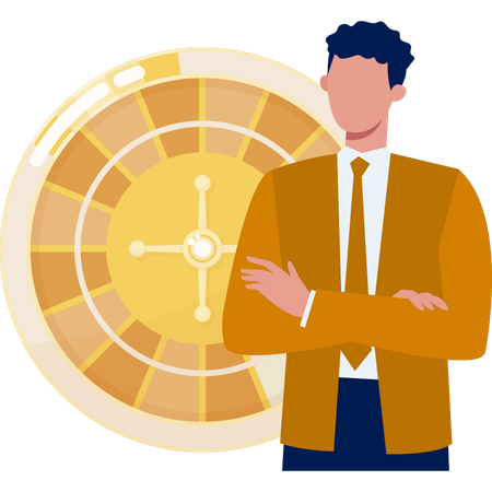 Businessman showing roulette wheel in casino  Illustration