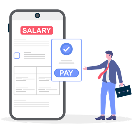 Businessman showing salary pay using mobile  Illustration