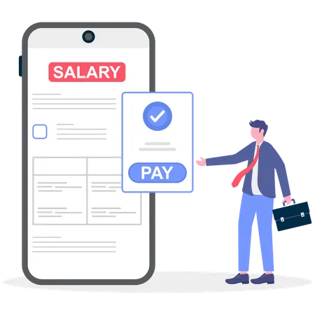 Businessman showing salary pay using mobile  Illustration