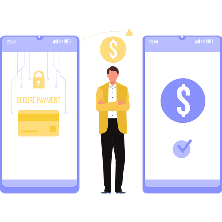 Businessman showing secure payment transfer  Illustration