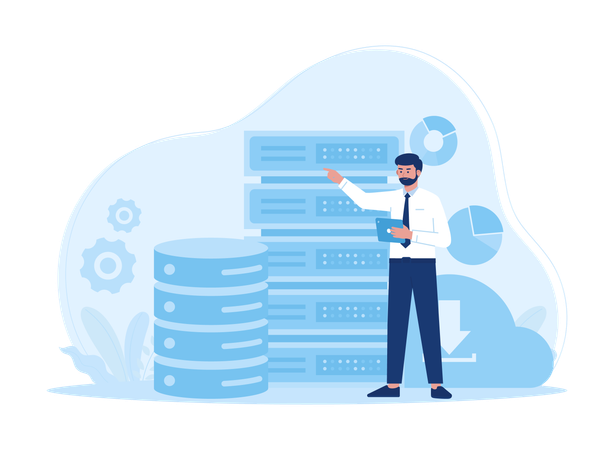 Businessman showing server data analysis  Illustration