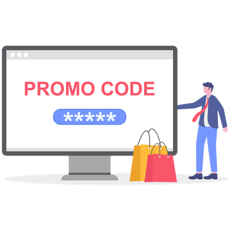 Businessman showing shopping promo code  Illustration