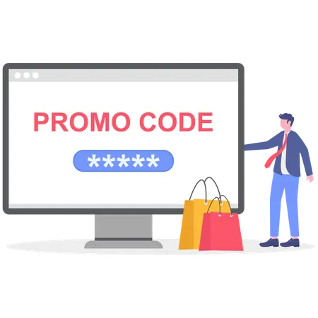 Businessman showing shopping promo code  Illustration