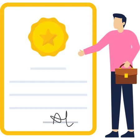 Businessman showing sign document  Illustration