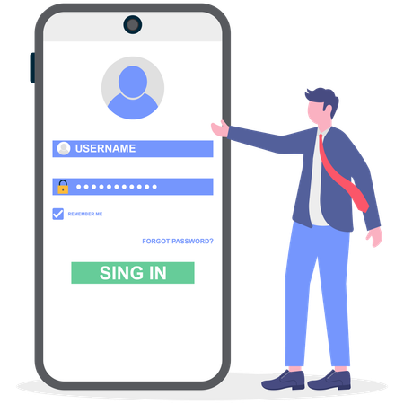 Businessman showing sing in on mobile  Illustration