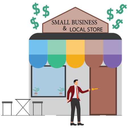 Businessman showing Small Business and Local Stores  Illustration