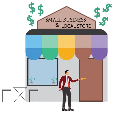Businessman showing Small Business and Local Stores  Illustration