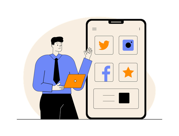 Businessman showing social media app  Illustration