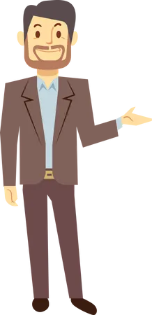 Businessman Cartoon Character In Different Poses For Business Presentation Vector Set Successful Man Shows And Tells Illustration Illustration