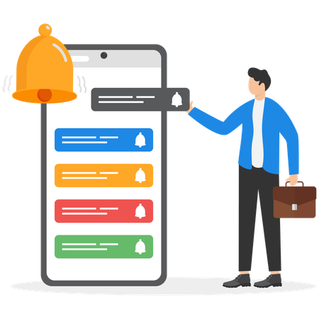 Businessman showing subscription bell to getting reminder for new message  Illustration