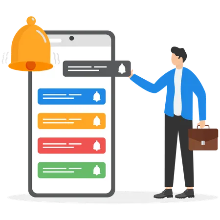 Businessman showing subscription bell to getting reminder for new message  Illustration
