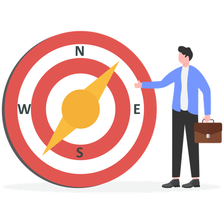 Businessman showing target direction while find difficult solution  Illustration