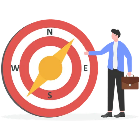 Businessman showing target direction while find difficult solution  Illustration