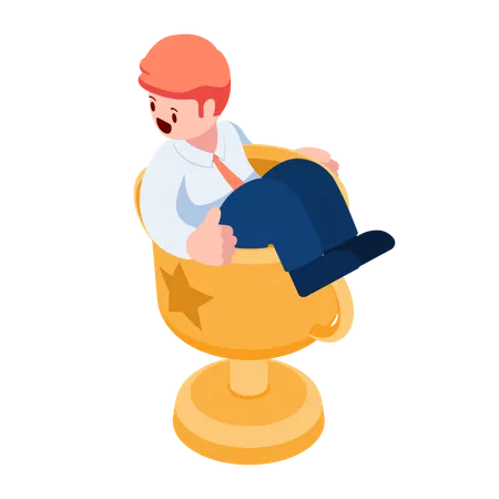 Businessman Showing Thumbs Up Inside Trophy  Illustration