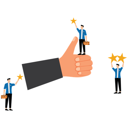 Businessman showing thumbs up to customer rating  Illustration