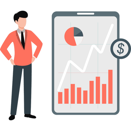 Businessman showing trading app  Illustration