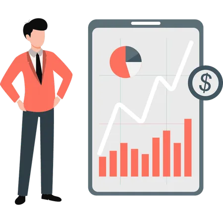 Businessman showing trading app  Illustration