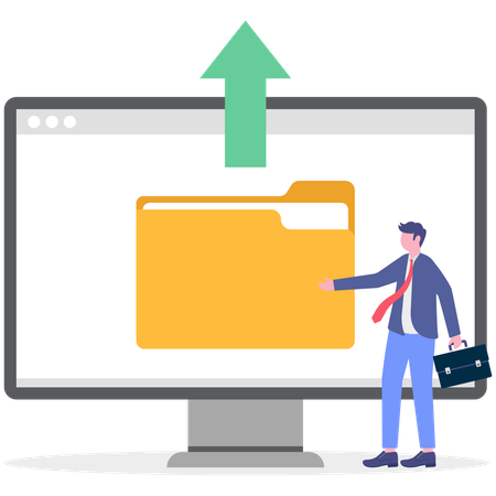 Businessman showing uploading folder  Illustration
