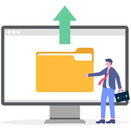 Businessman showing uploading folder  Illustration