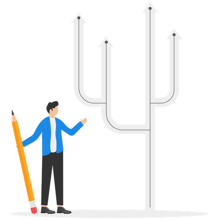Businessman showing Various solutions and options as successful preparation for future risks  Illustration