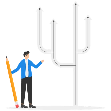 Businessman showing Various solutions and options as successful preparation for future risks  Illustration
