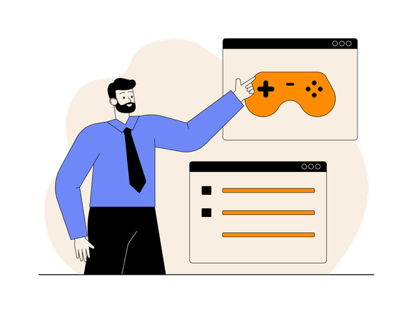 Businessman showing video game code  Illustration