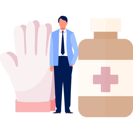 Businessman Showing Vinyl Gloves  Illustration