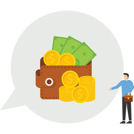 Businessman showing wallet while doing financial chat  Illustration