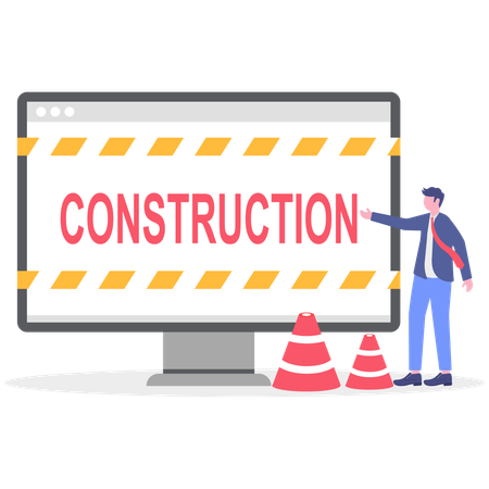 Businessman showing website under construction on computer  Illustration