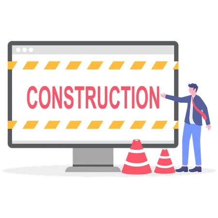 Businessman showing website under construction on computer  Illustration