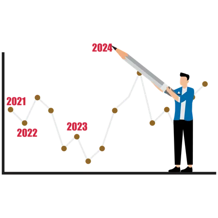 Businessman showing yearly graph data  Illustration