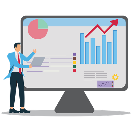Businessman shows Data Analytics Dashboard  Illustration